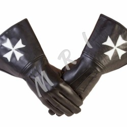 Black leather Gauntlets â€“ White Templar Cross